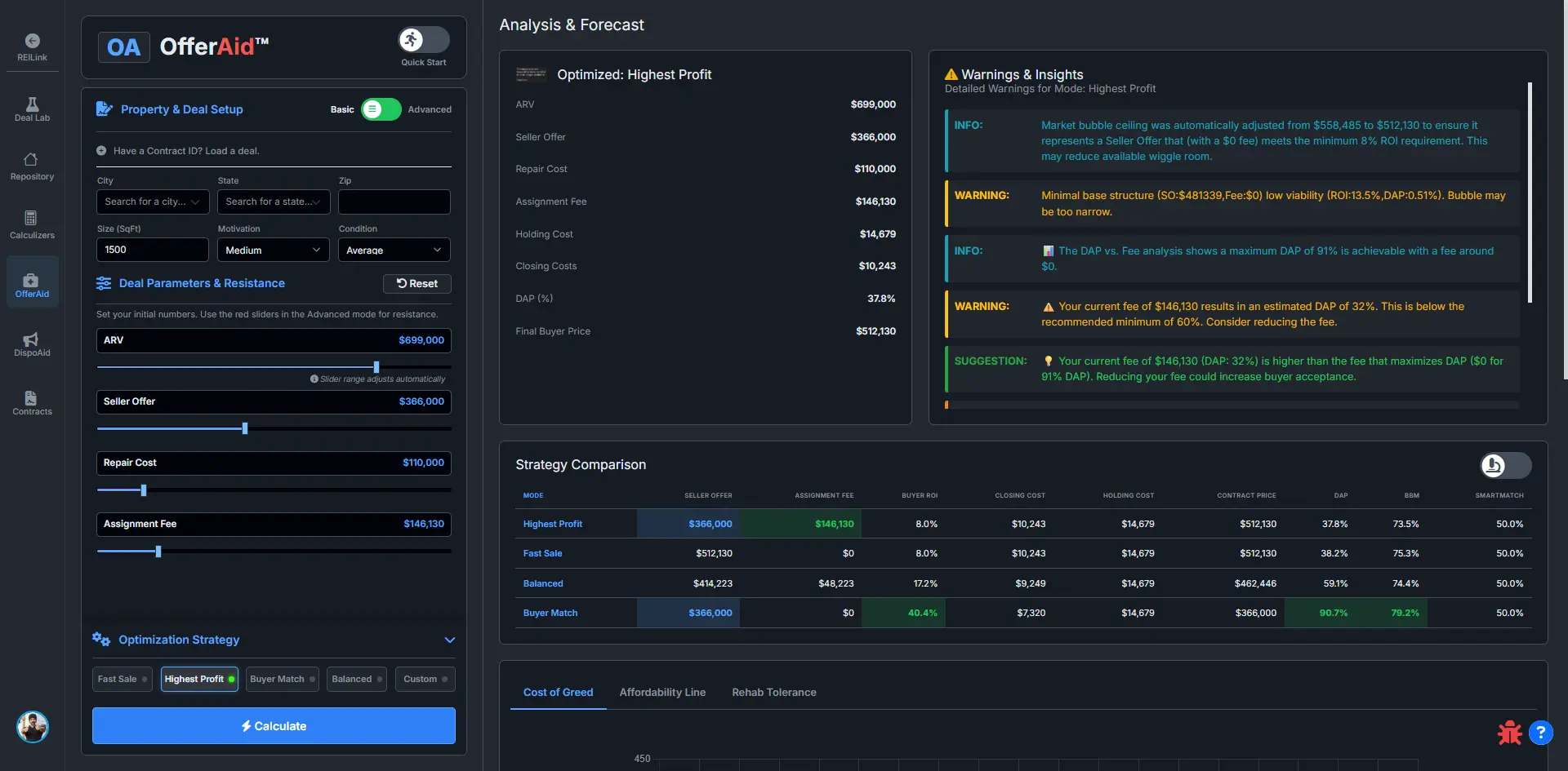 Apex Vivus™ Instant Offer Engine — automated deal offer generation for wholesalers, a feature not available in InvestorLift